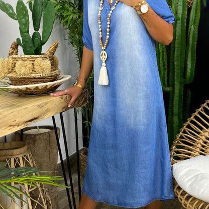 Ilse™ | Robe mi-denim à col en V d'été