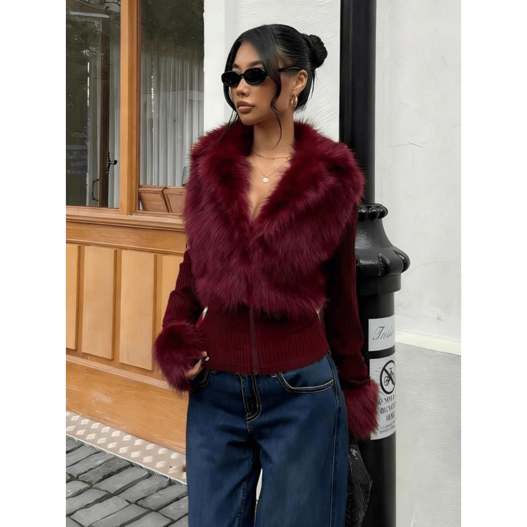 Veste en maille Old Money avec col en fausse fourrure