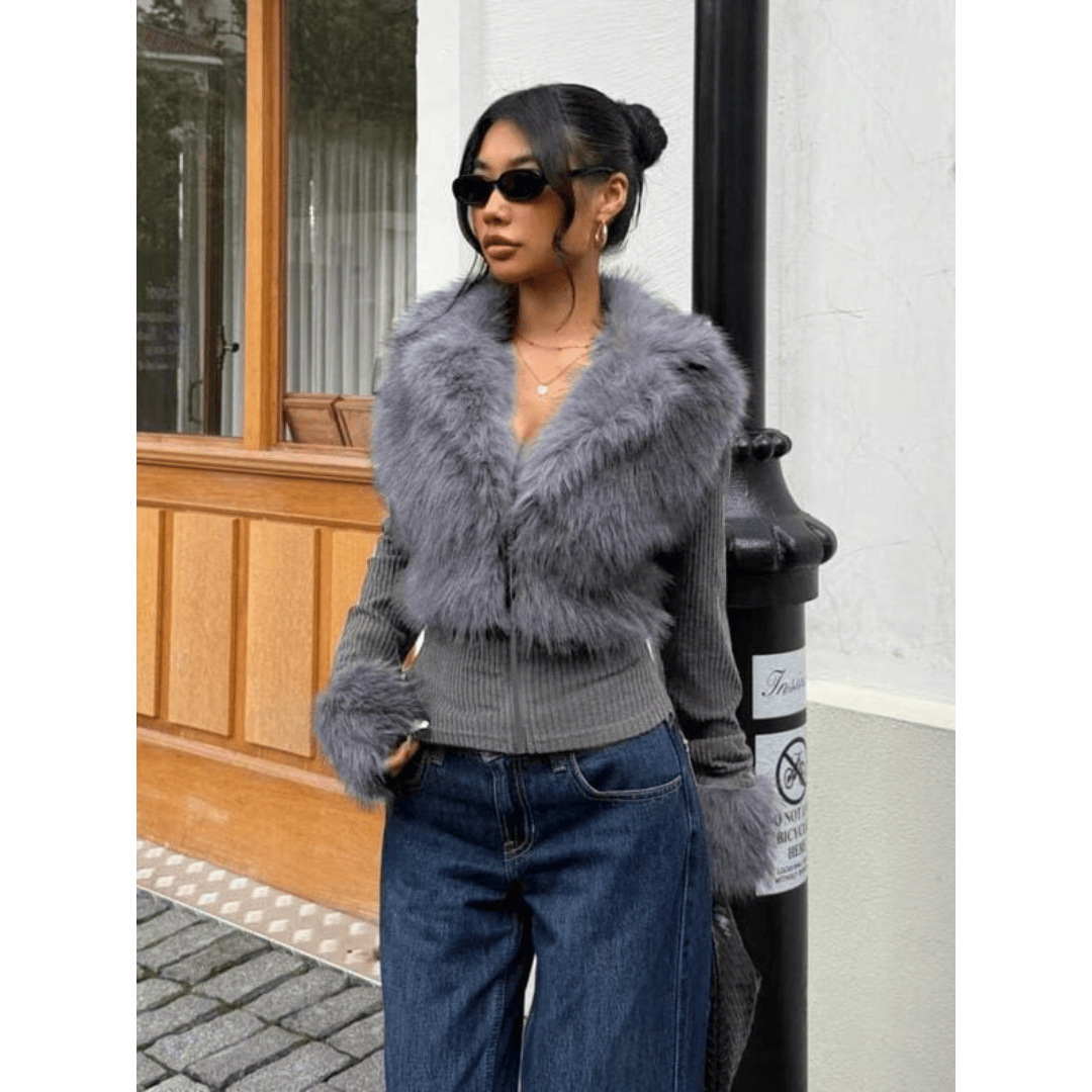 Veste en maille Old Money avec col en fausse fourrure