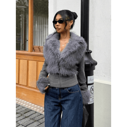 Veste en maille Old Money avec col en fausse fourrure