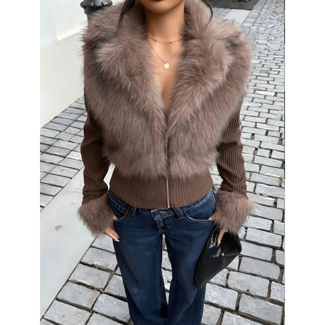 Veste en maille Old Money avec col en fausse fourrure