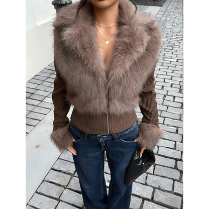 Veste en maille Old Money avec col en fausse fourrure