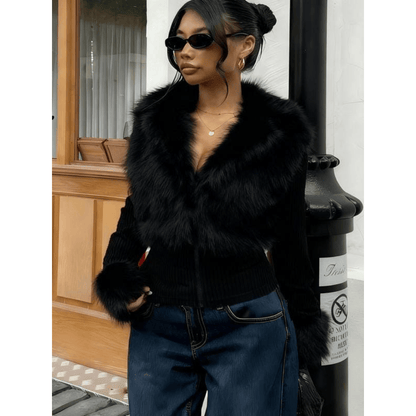 Veste en maille Old Money avec col en fausse fourrure