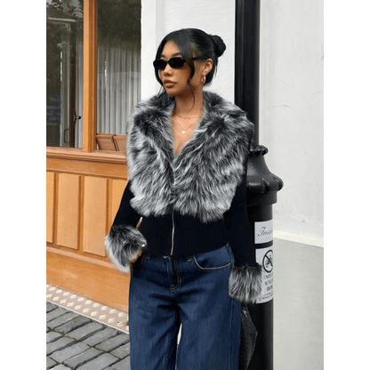 Veste en maille Old Money avec col en fausse fourrure