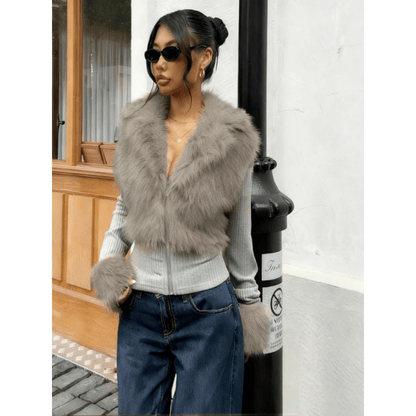 Veste en maille Old Money avec col en fausse fourrure