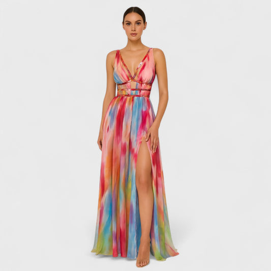 Freya - Robe longue peinte